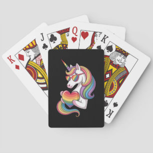 Schwulen-Stolz-Einhorn-Herz-Regenbogen-Flagge LGBT Spielkarten