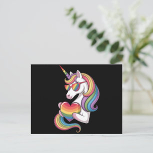 Schwulen-Stolz-Einhorn-Herz-Regenbogenflagge LGBT Postkarte