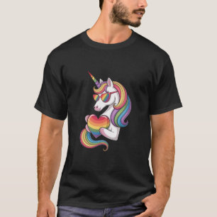 Schwulen-Stolz-Einhorn-Herz-Regenbogenflagge LGBT T-Shirt