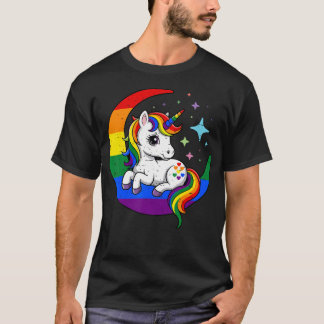 Schwulen-Stolz-Einhorn-Mondphase-Regenbogenflagge T-Shirt