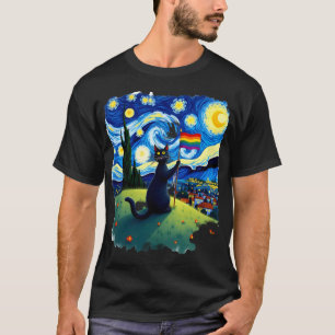 Schwulen Stolz Katzen Kunst Katze Sternennacht Sti T-Shirt