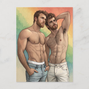 Schwulenstolz-Zuneigung: Watercolor-Duo Postkarte