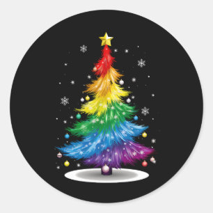 Schwules LGBT Pride Regenbogen-Weihnachtsbaum Froh Runder Aufkleber