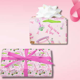 Schwung Pink Golfer Brustkrebsbewusstsein Geschenkpapier