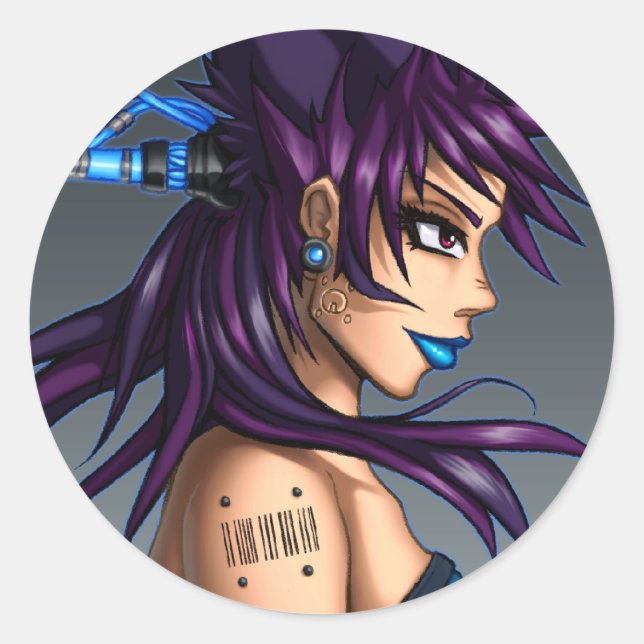 Sci-Fi Anime Girl Runder Aufkleber (Vorderseite)