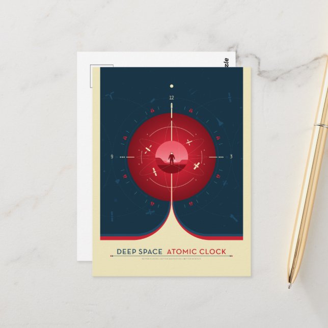Sci-Fi-Anzeige, rote Atomuhr, tiefer Raum Postkarte (Vorderseite/Rückseite Beispiel)