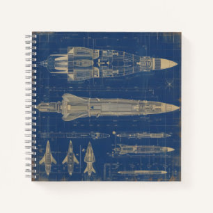 Sci-Fi Blueprint Rocket Notizbuch