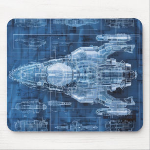 SCI-Fi Blueprint Space Ship Mousepad
