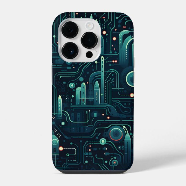 Sci-Fi Electronic Dark Pattern iPhone 14 Pro Hülle (Rückseite)