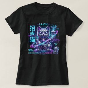 Sci-Fi Lucky Cat Maneki Neko Kosmischer Charme Gra T-Shirt