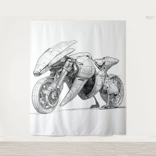 Sci-Fi Motorrad - Alien Wandteppich (Vorderseite)