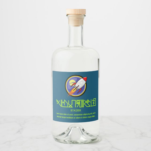 Sci fi-Raketenschiff Alkoholflaschenetikett (Vorderseite)