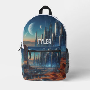Sci-Fi-Stadt im Weltraum anpassbar Bedruckter Rucksack