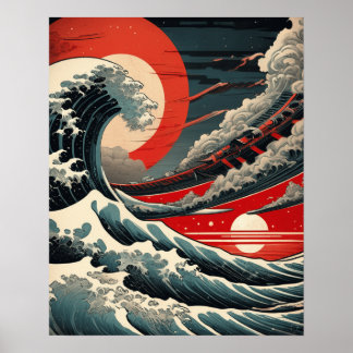 Sci-Fi Wave - japanische Ukiyo-e Style Print Poster