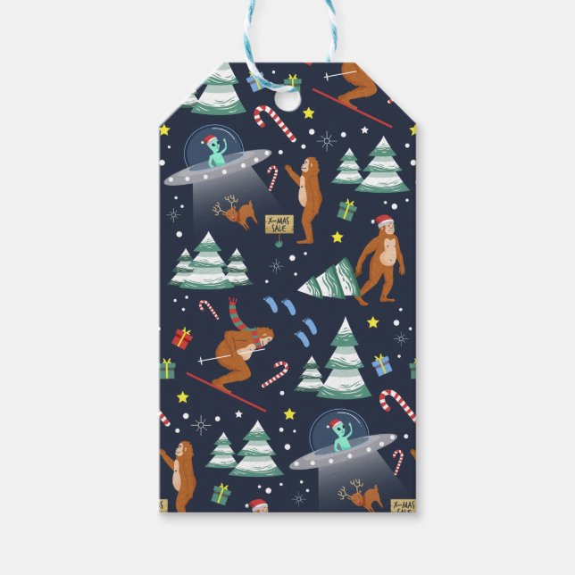 Sci-Fi Weihnachten | Big Foot, Außerirdischen & Re Geschenkanhänger (Vorderseite)