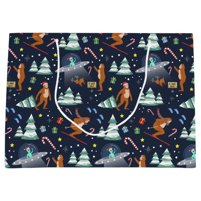 Sci-Fi Weihnachten | Big Foot, Außerirdischen & Re Große Geschenktüte (Vorderseite)