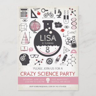 Science Birthday Invasion - Girl Birthday Party Einladung