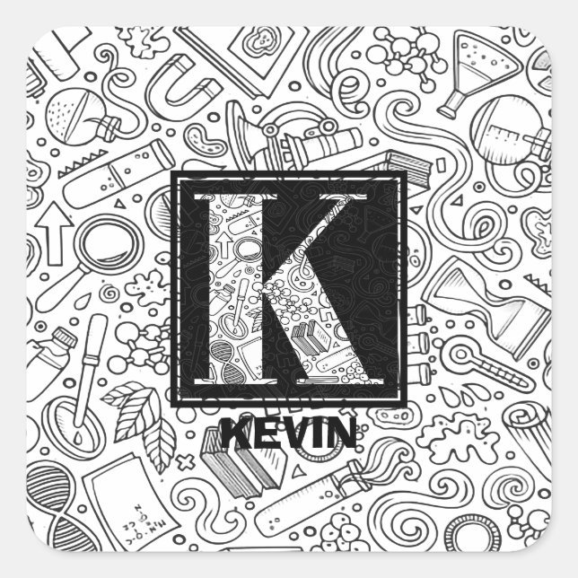 Science Custom Monogram - Letter K Quadratischer Aufkleber (Vorderseite)
