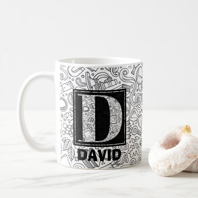Science Custom Monogramm - Buchstabe D Kaffeetasse (Mit Donut)
