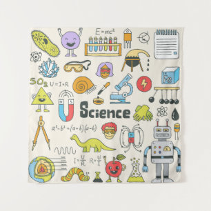 Science Doodles: HandGezeichnet Set in der Schule. Wandteppich