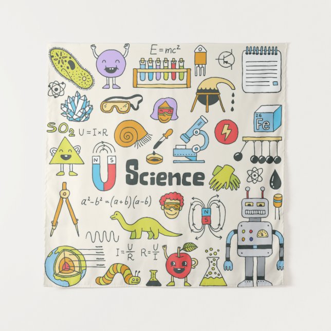 Science Doodles: HandGezeichnet Set in der Schule. Wandteppich (Vorderseite)