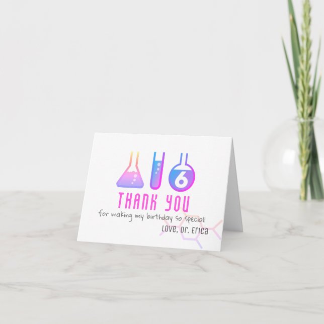 Science Experiment Neon Pink Girl Birthday Dankeskarte (Vorderseite)