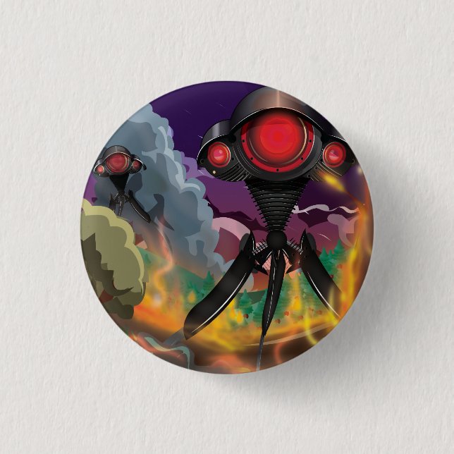 Science Fiction Alien Tripod Angriff! Button (Vorderseite)