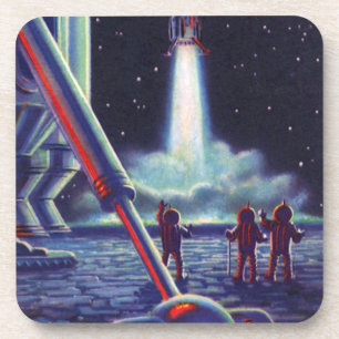 Science-Fiction-Aliens der alten Schule winken ein Untersetzer