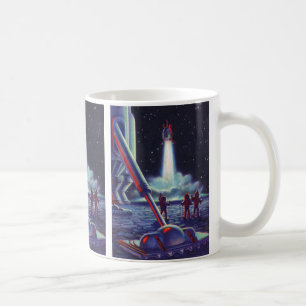Science-Fiction-Aliens der Vergangenheit winken ei Kaffeetasse