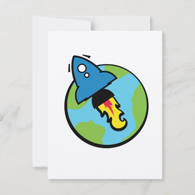 Science Fiction Cartoon Rakete und Planet (Vorderseite)