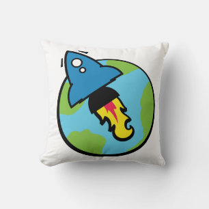 Science Fiction Cartoon Rakete und Planet Kissen