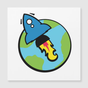 Science-Fiction-Cartoon Rakete und Planet Magnetkarte