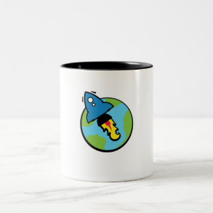 Science-Fiction-Cartoon Rakete und Planet Zweifarbige Tasse