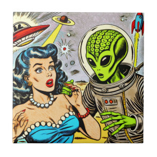Science Fiction-Comicen für Retro-Alien Fliese
