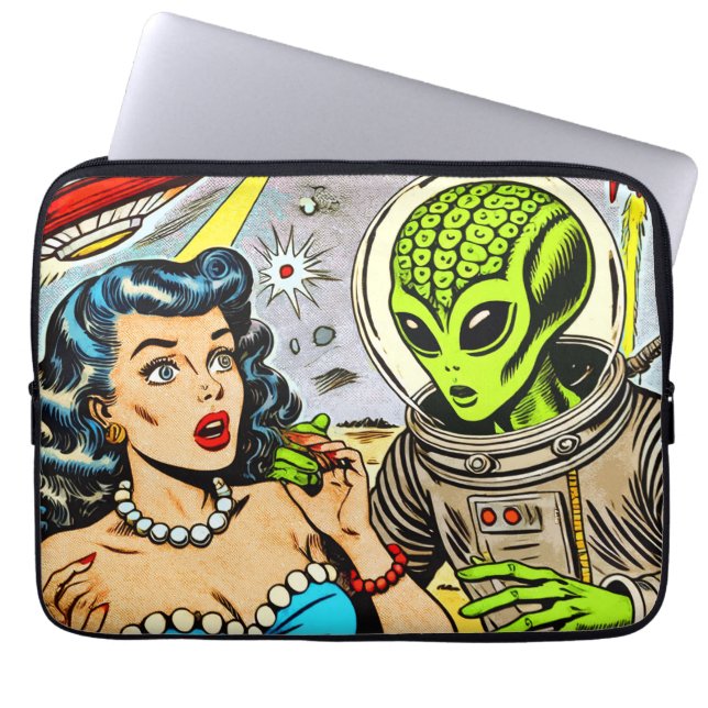 Science Fiction-Comicen für Retro-Alien Laptopschutzhülle (Vorderseite)