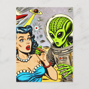 Science Fiction-Comicen für Retro-Alien Postkarte