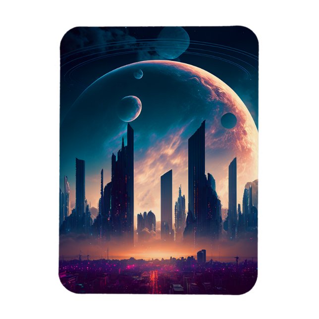 Science Fiction Cyberpunk Space City Magnet (Vertikal)