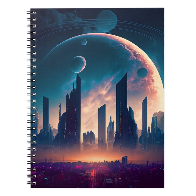 Science Fiction Cyberpunk Space City Notizblock (Vorderseite)