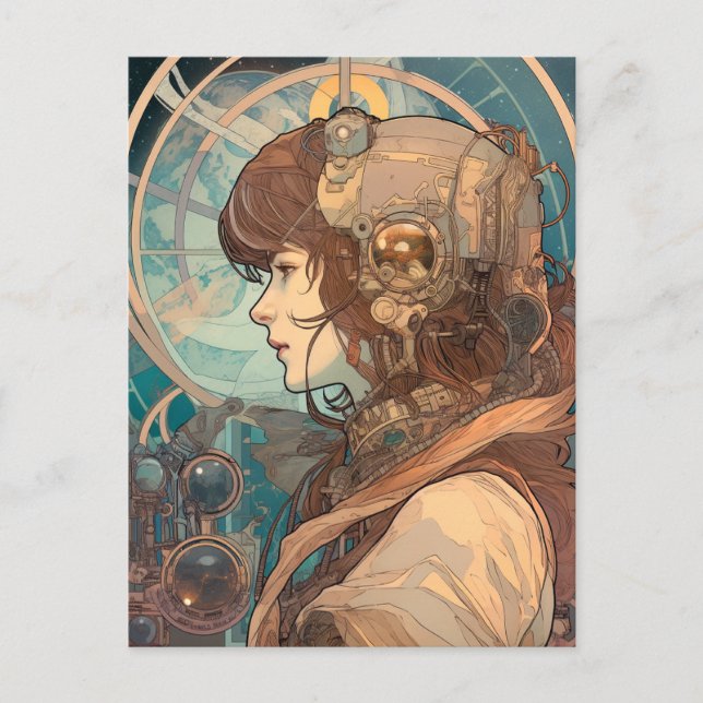 Science Fiction Fantasy Sci-Fi Art Nouveau Lady Postkarte (Vorderseite)
