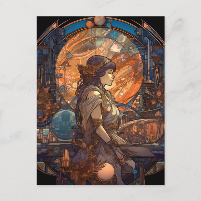Science Fiction Fantasy Sci-Fi Art Nouveau Lady Postkarte (Vorderseite)