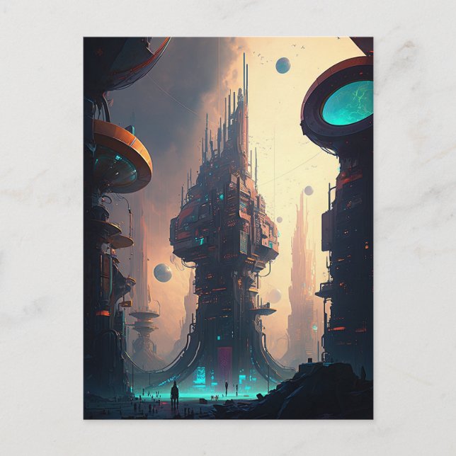 Science Fiction Futuristic City Postcard Postkarte (Vorderseite)