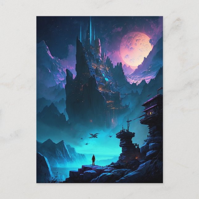 Science Fiction Futuristic City Postcard Postkarte (Vorderseite)