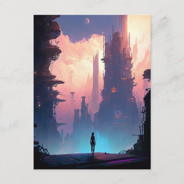 Science Fiction Futuristic City Postkarte (Vorderseite)