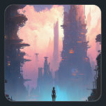 Science Fiction Futuristic City Quadratischer Aufkleber<br><div class="desc">Fantasy Art Produkte von The Lunarium.</div>