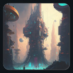 Science Fiction Futuristic City Square Sticker<br><div class="desc">Fantasy Art Produkte von The Lunarium.</div>
