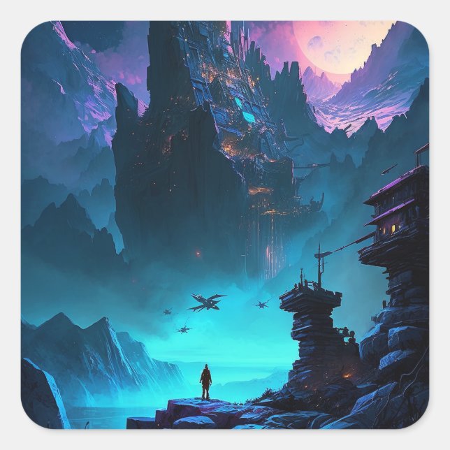 Science Fiction Futuristic City Square Sticker (Vorderseite)