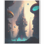 Science Fiction Futuristic City Sticker<br><div class="desc">Fantasy Art Produkte von The Lunarium.</div>