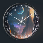 Science Fiction Futuristische City-Uhr Uhr<br><div class="desc">Fantasy,  Sci-fi & Horror Art von The Lunarium.</div>
