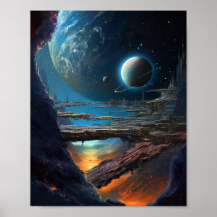 Science Fiction Futuristische Weltraumstadt Poster