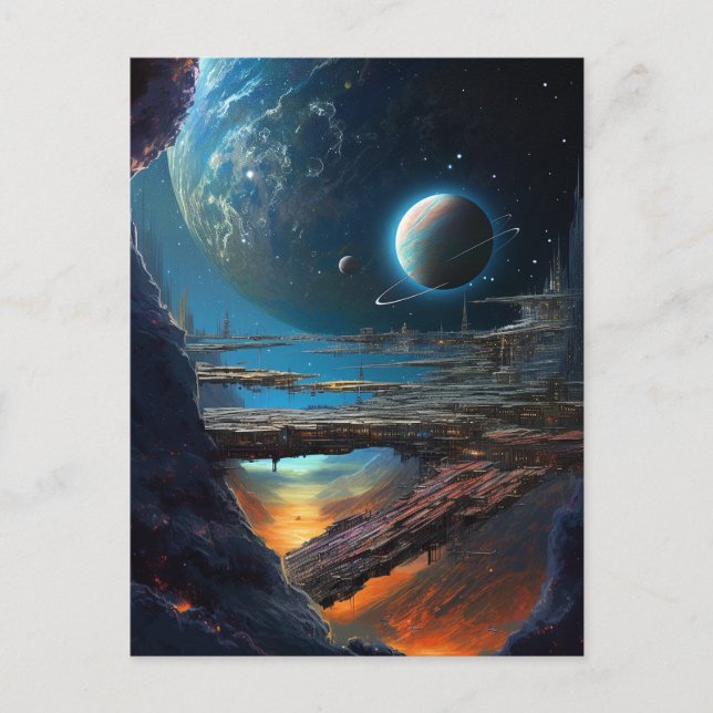 Science Fiction Futuristische Weltraumstadt Postkarte (Vorderseite)